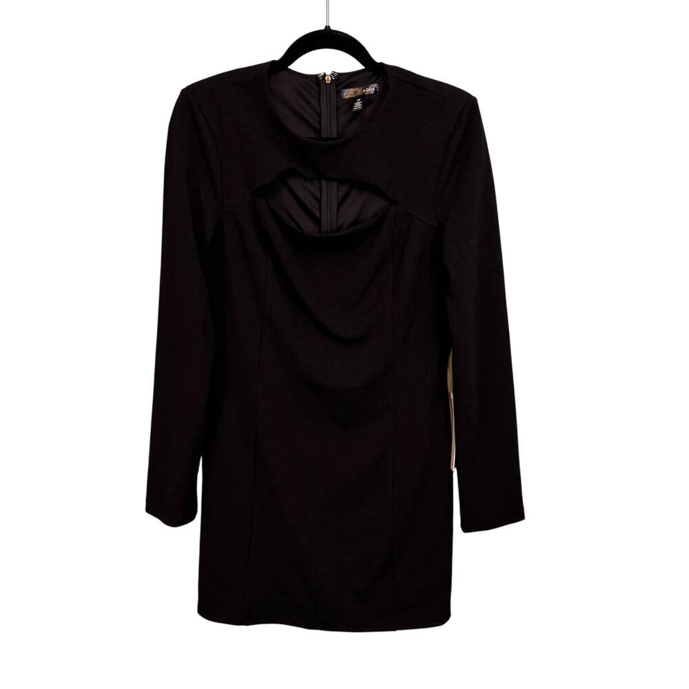 Aqua Mini Bodycon Dress L Black Evening Party Cocktail Cut Out Long Sleeves NWT